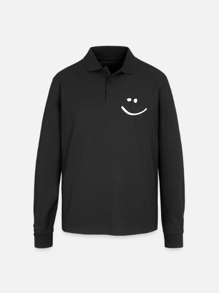 Smiley Face - Unisex Long Sleeve Pique Polo Shirt - black