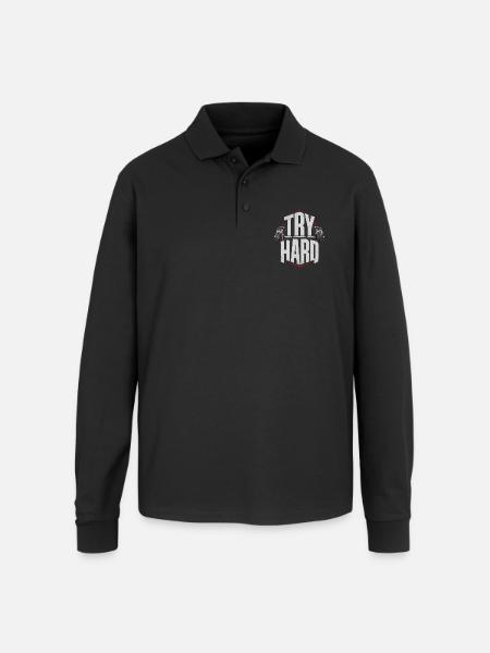 Try Hard Gym Anthem - Unisex Long Sleeve Pique Polo Shirt - black