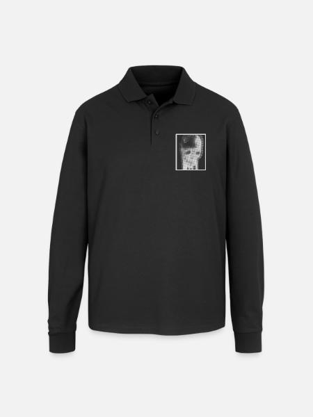Monochrome Skull Halftone - Unisex Long Sleeve Pique Polo Shirt - black
