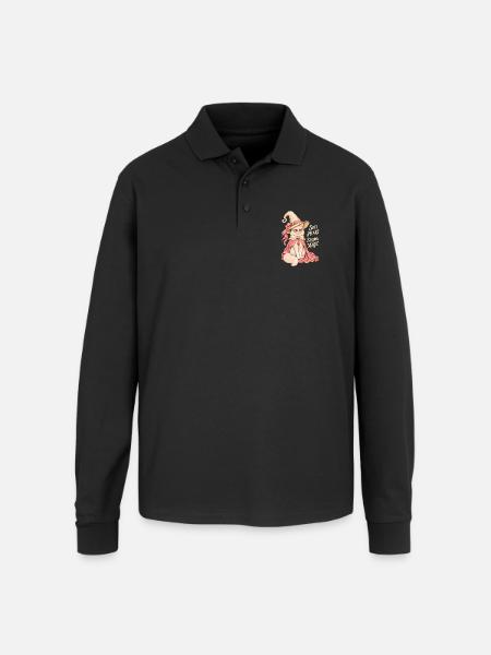Soft Heart Strong Magic Cat - Unisex Long Sleeve Pique Polo Shirt - black