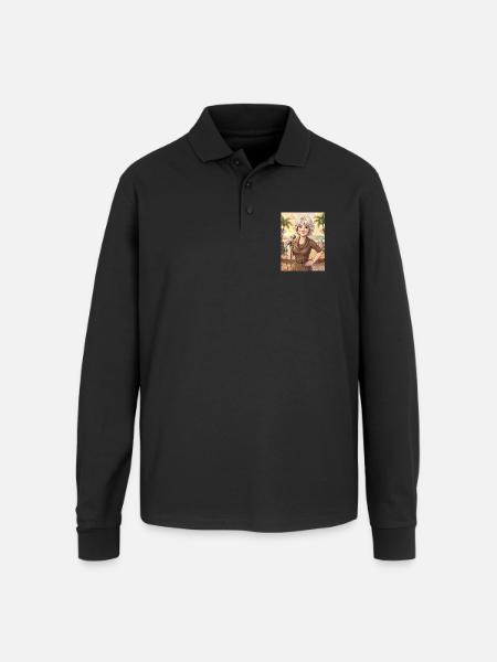 Beach Singer at Sunset - Unisex Long Sleeve Pique Polo Shirt - black