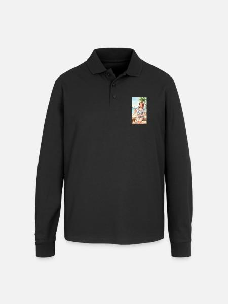 Beach Selfie Moment - Unisex Long Sleeve Pique Polo Shirt - black