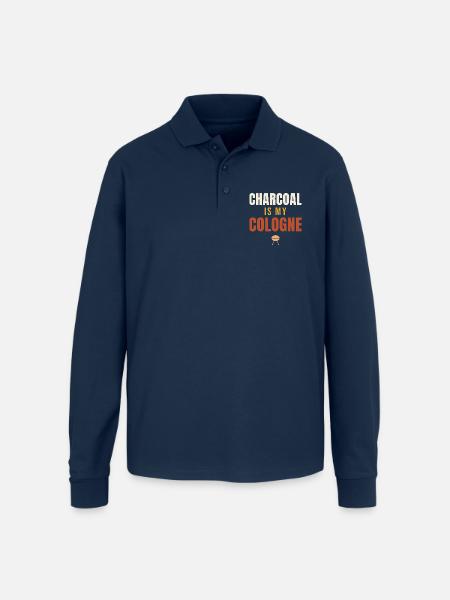 Charcoal Is My Cologne BBQ - Unisex Long Sleeve Pique Polo Shirt - navy