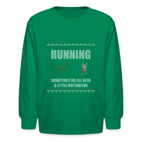 Ugly Christmas Sweater Running Dino and Santa - Kids' Long Sleeve T-Shirt