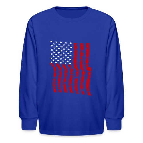 Vintage Waving USA Flag Patriotic T-Shirts Design - Kids' Long Sleeve T-Shirt