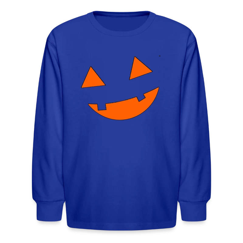Big Scary Orange in Black Smiling Pumpkin Face Hal - Kids' Long Sleeve T-Shirt