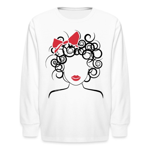Curly Girl with Red Bow - Kids' Long Sleeve T-Shirt