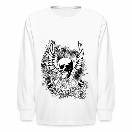 Cool OnePleasure Skull Wings Roses Banner - Kids' Long Sleeve T-Shirt