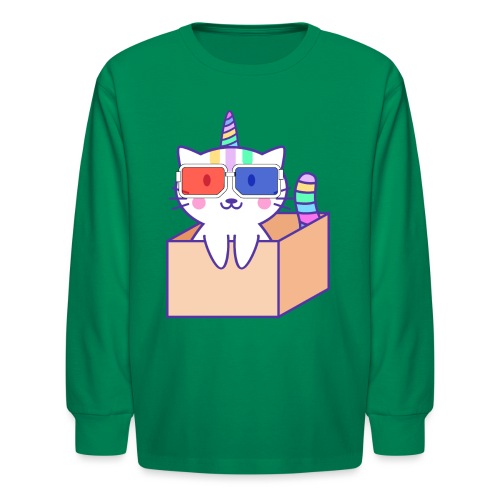 Unicorn cat with 3D glasses doing Vision Therapy! - Kids' Long Sleeve T-Shirt