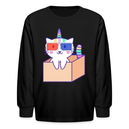 Unicorn cat with 3D glasses doing Vision Therapy! - Kids' Long Sleeve T-Shirt