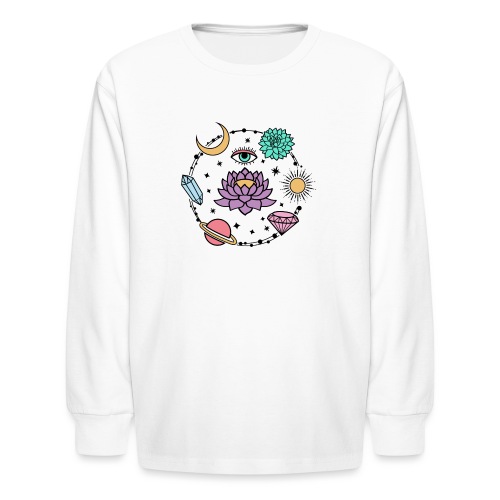 Healing Crystal, Moon, Flower, Sun - Kids' Long Sleeve T-Shirt