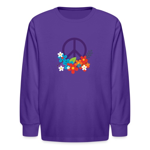 Hippie Peace Design With Flowers - Kids' Long Sleeve T-Shirt