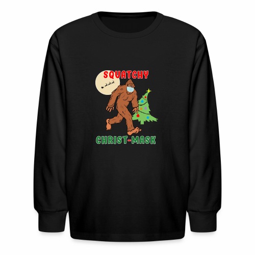 Bigfoot Squatchy Christmas Mask Social Distance. - Kids' Long Sleeve T-Shirt