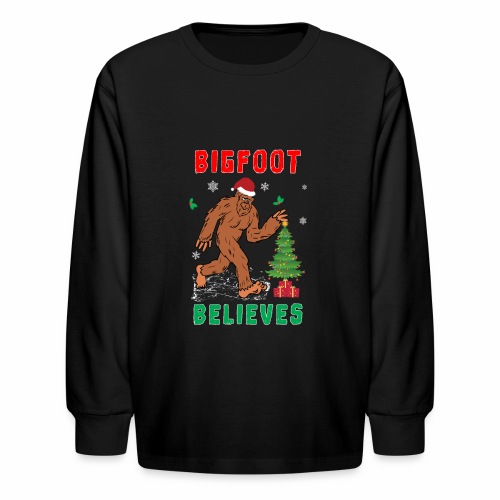 Bigfoot Believes in Christmas Snowy Squatchy Beast - Kids' Long Sleeve T-Shirt