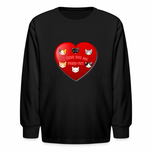 St Valentine Day Purr-fect Heart Alley Cat Pet Pun - Kids' Long Sleeve T-Shirt