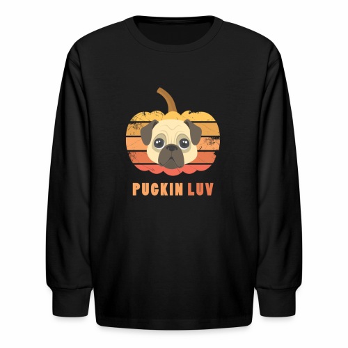 Pugkin Luv Jackolantern Pug Gourd Fleabag Puppy. - Kids' Long Sleeve T-Shirt