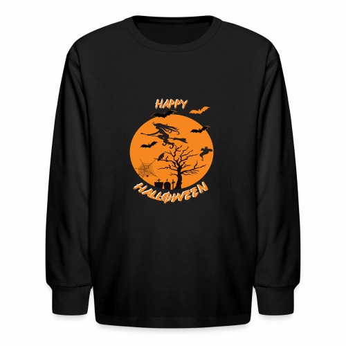 Moonlit Bat Cobweb Gravestone Ghost Spider Witch. - Kids' Long Sleeve T-Shirt
