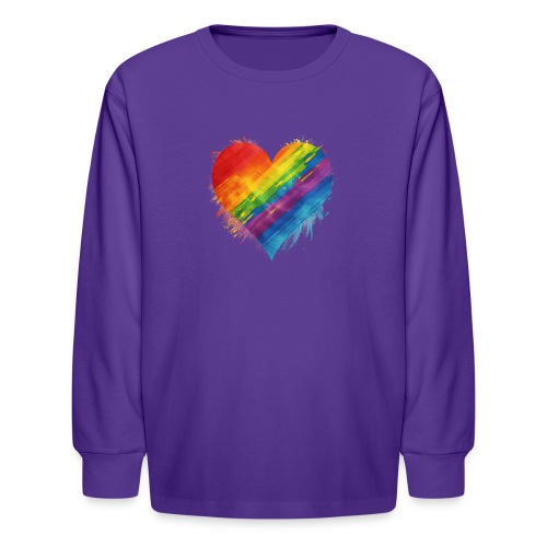 Watercolor Rainbow Pride Heart - LGBTQ LGBT Pride - Kids' Long Sleeve T-Shirt