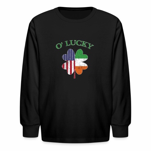 Lucky Irish American Flag Shamrock Clover Ireland. - Kids' Long Sleeve T-Shirt