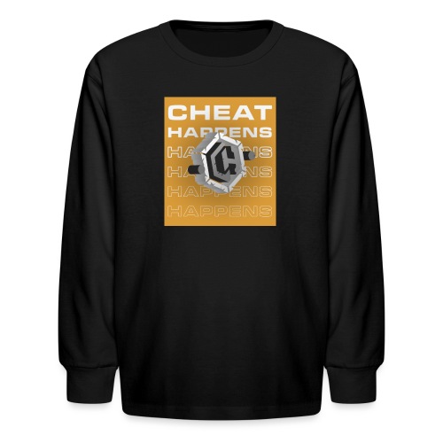 Cheat Happens 3D B/W Logo With Pattern (Orange) - Kids' Long Sleeve T-Shirt