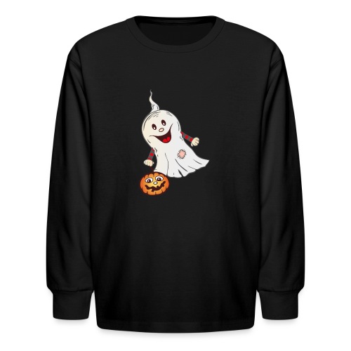 Cute Halloween Ghost with Pumpkin - Kids' Long Sleeve T-Shirt