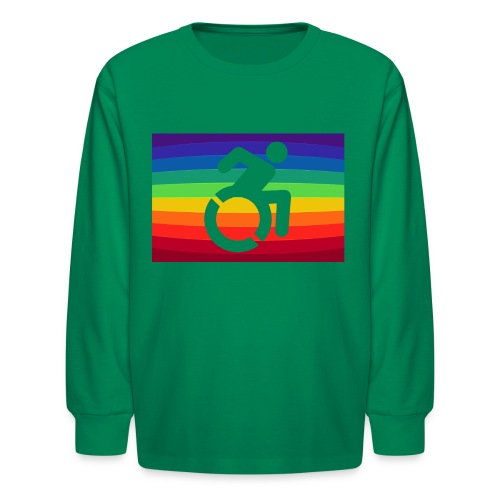 Rainbow wheelchair, LGBTQ flag 001 - Kids' Long Sleeve T-Shirt