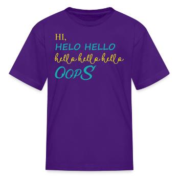HI HELLO HELLO HELLO TYPING LOGO DESIGN - Kid's T-Shirt - purple - Front