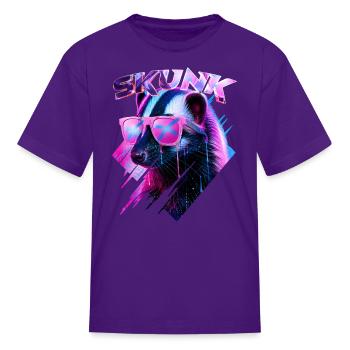Funny Skunk Retro Neon Wildlife Cool Sunglasses - Kid's T-Shirt - purple - Front