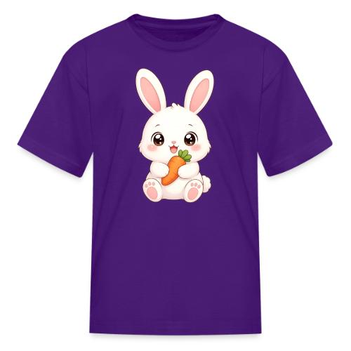 Cute Bunny Rabbit Holding Carrot – Kawaii Easter - Kid's T-Shirt