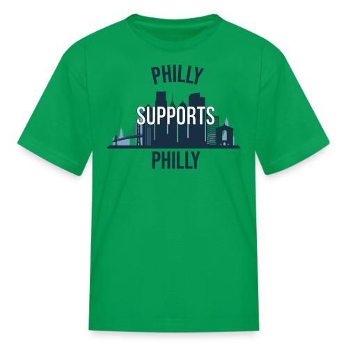 Philly Supports Philly skyline blue transparentbg - Kid's T-Shirt