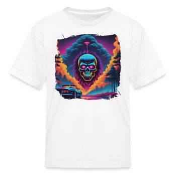 80s AI Airbrushed Skull Scene - Kids Shirts - Kid's T-Shirt - white - Front