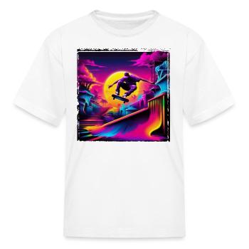AI Airbrushed Synthwave Skate Scene - Kid's T-Shirt - white - Front