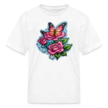 AI Airbrushed Roses & Butterfly Cartoon - Kid's T-Shirt - white - Front
