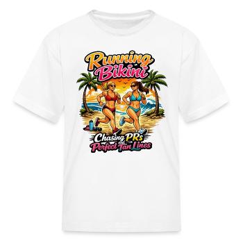 Chasing PRs and Perfect Tan Lines Running Bikini - Kid's T-Shirt - white - Front