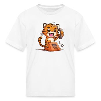 Tiger on the phone - Kid's T-Shirt - white - Front