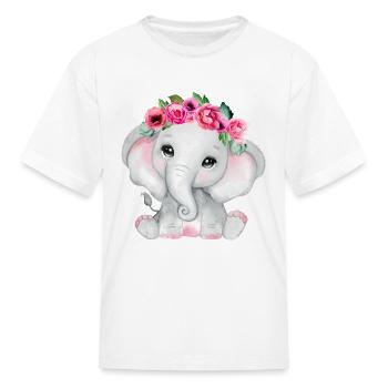 Cute Pink Floral Baby Elephant - Kid's T-Shirt - white - Front