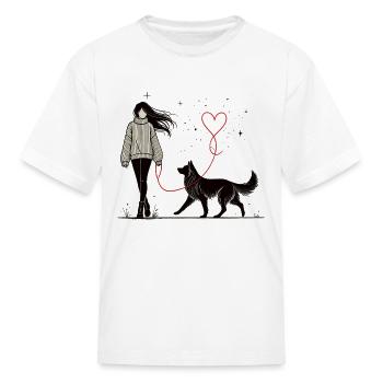 Heart Leash – Elegant Design for Dog Lovers - Kid's T-Shirt - white - Front