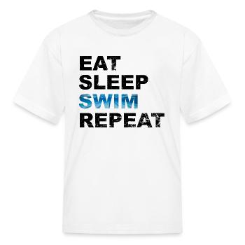 Eat sleep swim repeat with a swimming pool - Kid's T-Shirt - white - Front