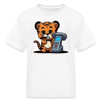 Tiger on the phone - Kid's T-Shirt - white - Front