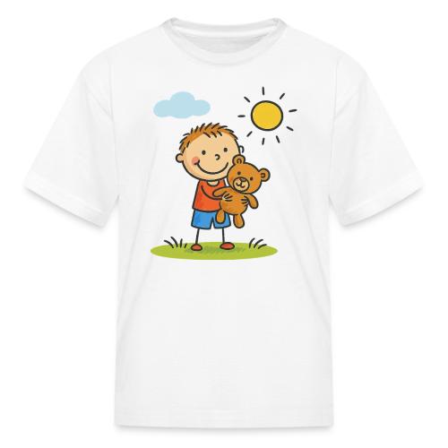 Cute Boy with Teddy Bear Cartoon Shirt - Kid's T-Shirt
