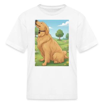 Golden Retriever in a Sunny Meadow - Kid's T-Shirt - white - Front