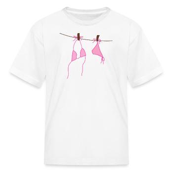 Pink Bikini on Washing Line  - Kid's T-Shirt - white - Front