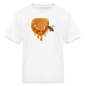 Golden Dripping Honeycomb with Honey Bee - Kid's T-Shirt - white - Front