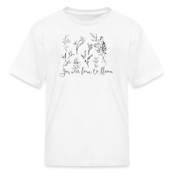 You Were Born to Bloom Floral Line Art T-Shirt  - Kid's T-Shirt - white - Front