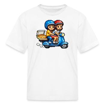Boy and Girl on Vespa with Pizza! - Kid's T-Shirt - white - Front