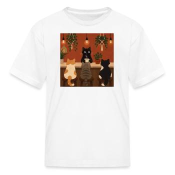 Cozy Cat Cafe Barista Kitten Coffee Shop Botanical - Kid's T-Shirt - white - Front