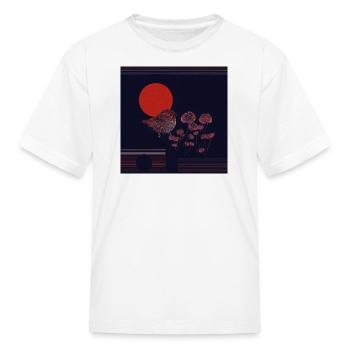 Crimson Sun Sparrow Amid Night Blooms - Kid's T-Shirt - white - Front