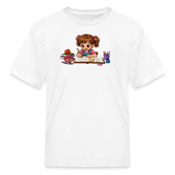 Little Scholar at Desk - Kid's T-Shirt - white - Front
