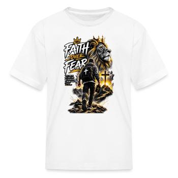 Faith Over Fear: Lion Crowned Warrior - Kid's T-Shirt - white - Front