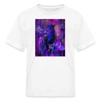 Iridescent Hummingbird Among Purple Blossoms – Vib - Kid's T-Shirt - white - Front